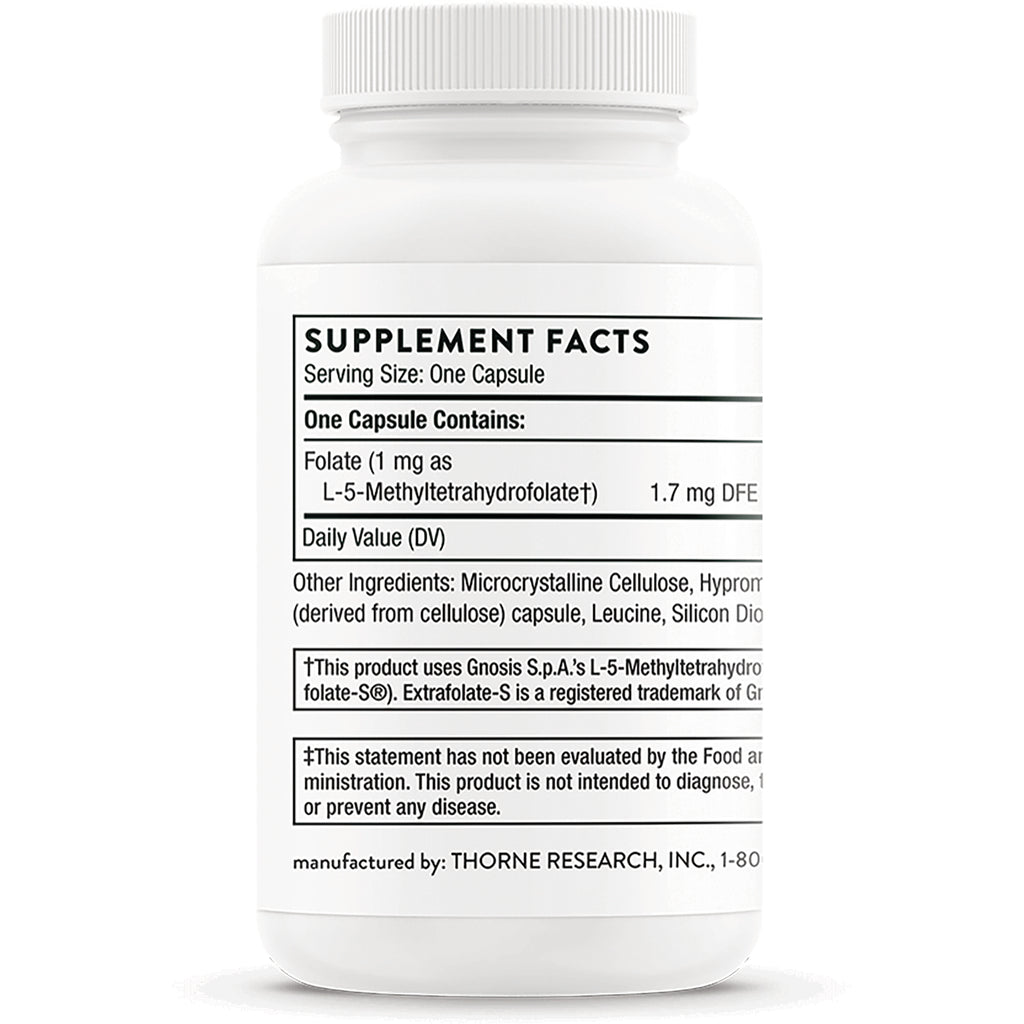 TRN002 | Back of supplement bottle with Supplement Facts panel; One Capsule Contains folate - Thumbnail