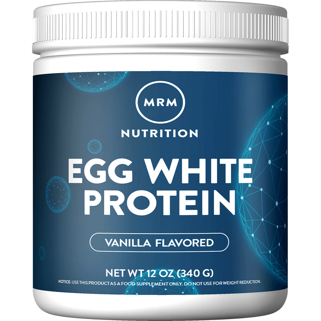 MRM015 | MRM Nutrition front label reading EGG WHITE PROTEIN, vanilla flavored, 12 oz white plastic tub - Thumbnail