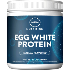 MRM015 | MRM Nutrition front label reading EGG WHITE PROTEIN, vanilla flavored, 12 oz white plastic tub