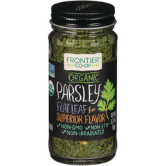 FNP010 | Frontier Co-op organic flat leaf parsley in clear glass spice jar with black label