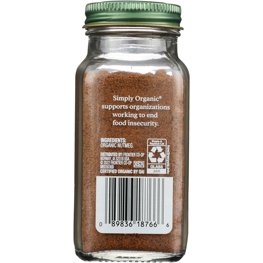 SMP033 | back of Simply Organic glass jar of ground nutmeg showing ingredients text, recycling icons and barcode - Thumbnail