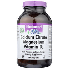 BLU060 | Bluebonnet Calcium Citrate Magnesium Vitamin D3 dietary supplement bottle, 180 caplets