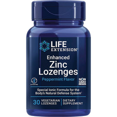 LE567 | Life Extension Enhanced Zinc Lozenges peppermint flavor bottle, 30 vegetarian lozenges