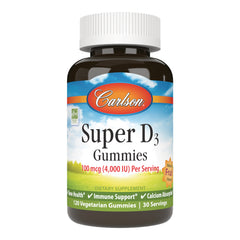 CSN279 | Carlson Super D3 Gummies bottle labeled 100 mcg (4,000 IU) per serving, 120 vegetarian gummies