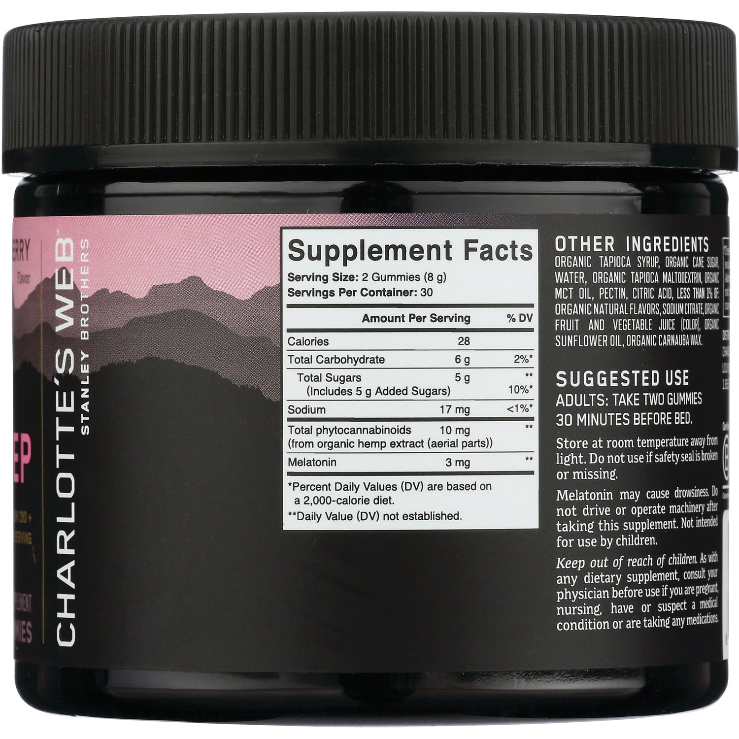 CHW016 | Back of black jar showing Supplement Facts panel, other ingredients and suggested use text