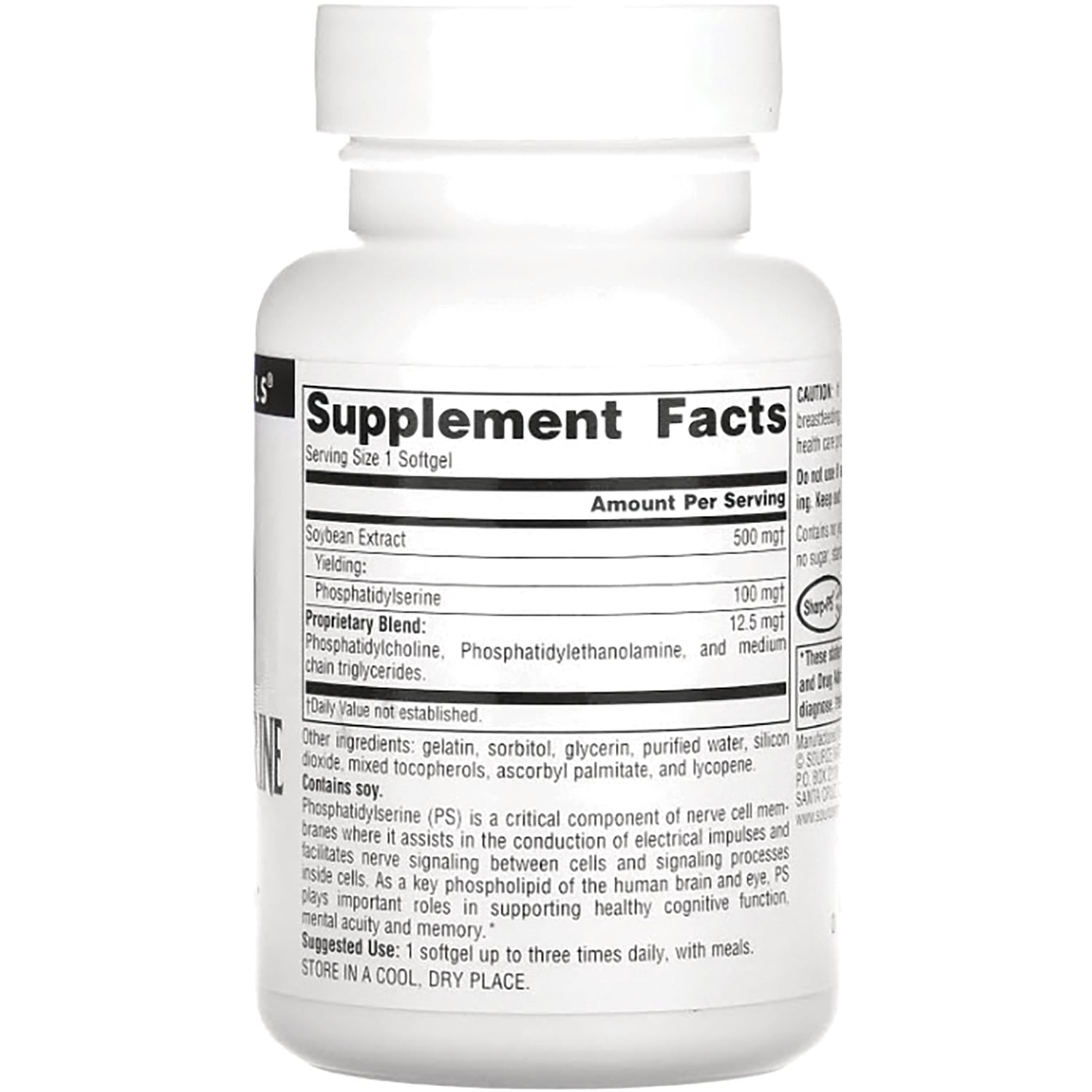 SN515 | Back label with Supplement Facts panel and ingredients on supplement bottle
