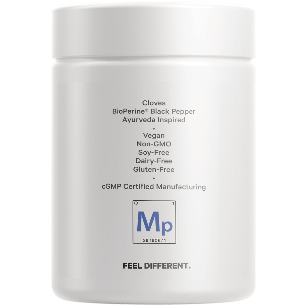 CDG052 | Back of white supplement jar showing ingredient highlights and claims vegan, non-GMO, soy-free, dairy-free, gluten-free, cGMP certified - Thumbnail