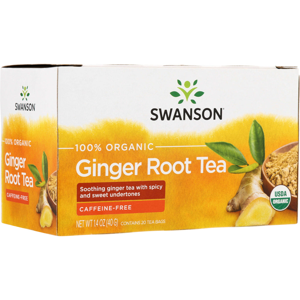 SWF077 | Swanson 100% Organic Ginger Root Tea box, caffeine-free, 20 tea bags, USDA Organic - Thumbnail