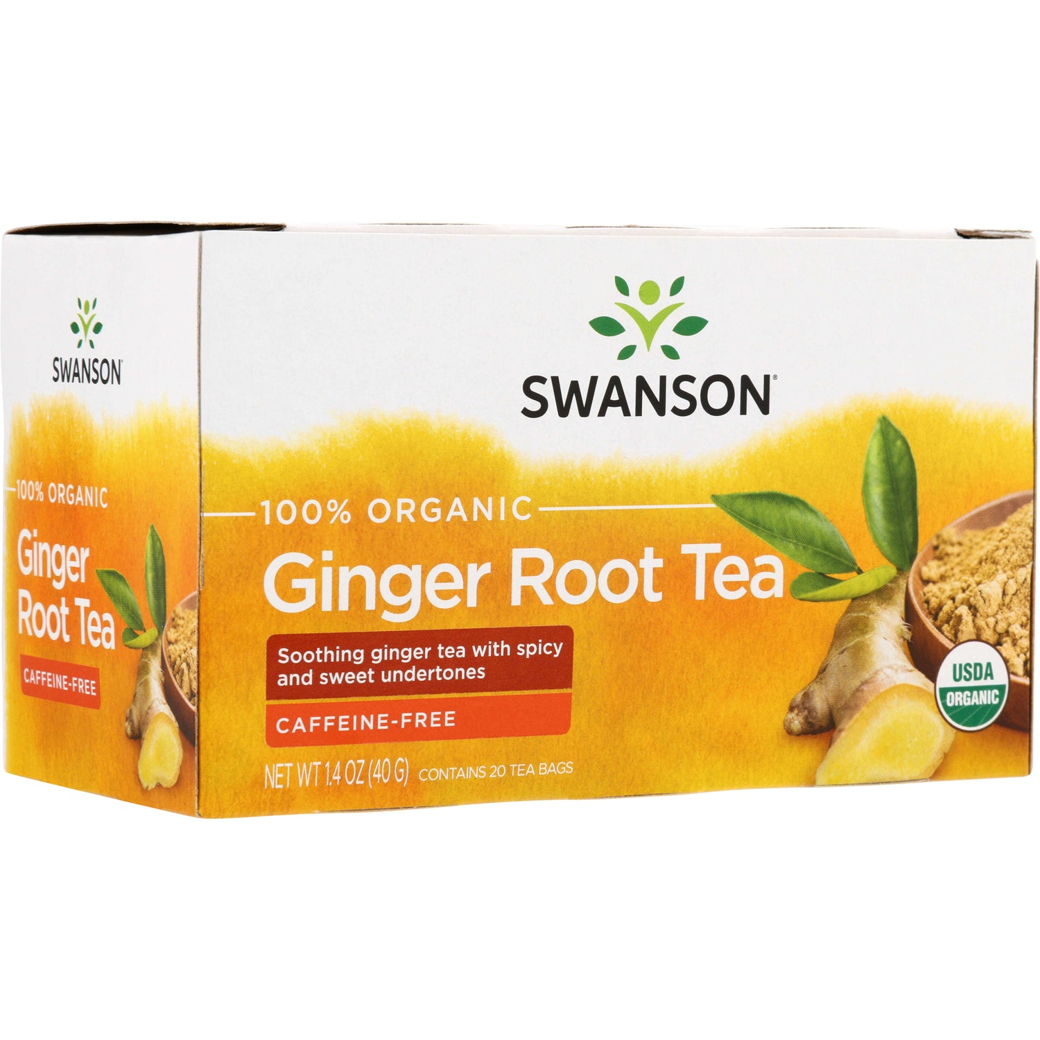 SWF077 | Swanson 100% Organic Ginger Root Tea box, caffeine-free, 20 tea bags, USDA Organic