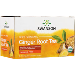 SWF077 | Swanson 100% Organic Ginger Root Tea box, caffeine-free, 20 tea bags, USDA Organic