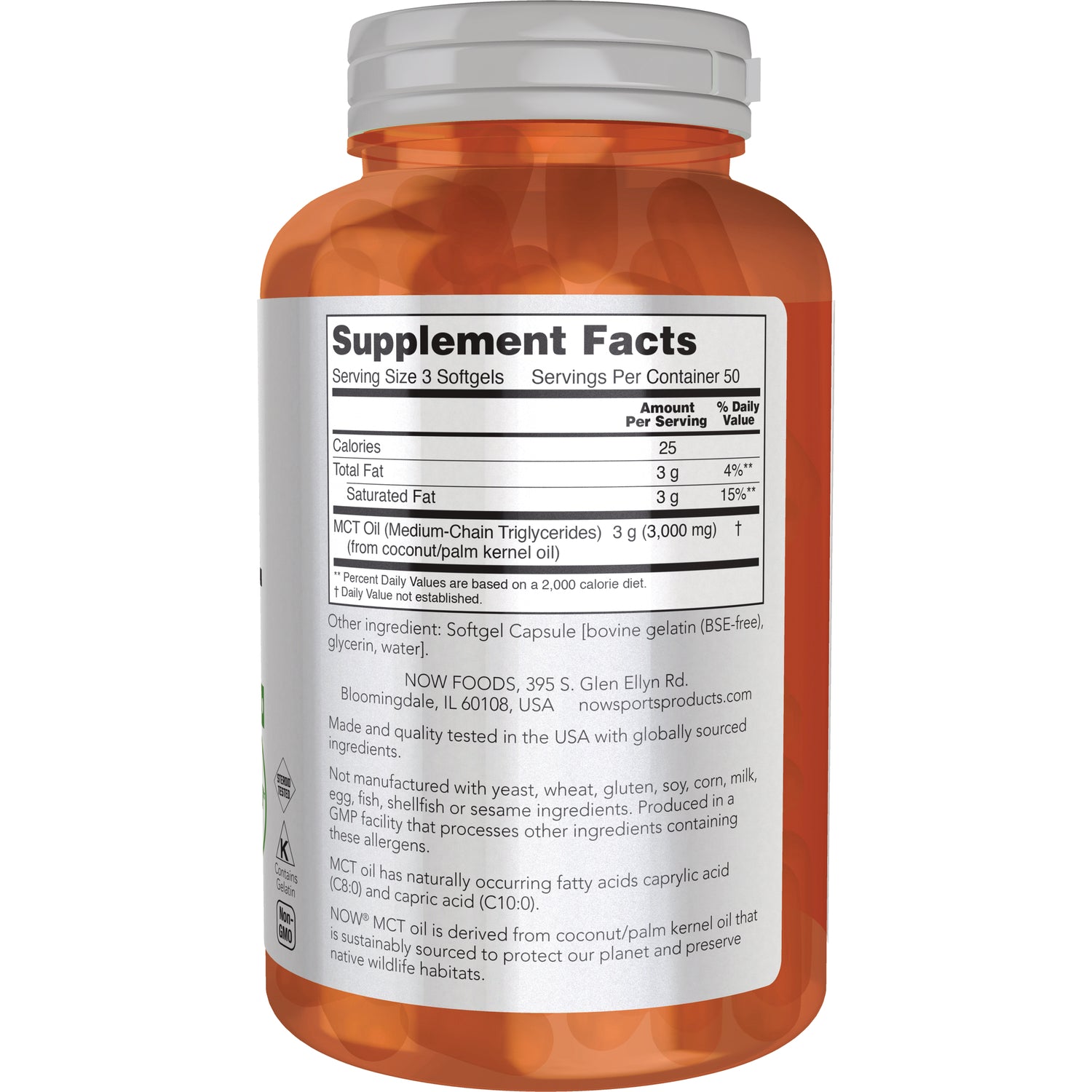 NWF1337 | Back label showing Supplement Facts and ingredient text on amber softgel bottle