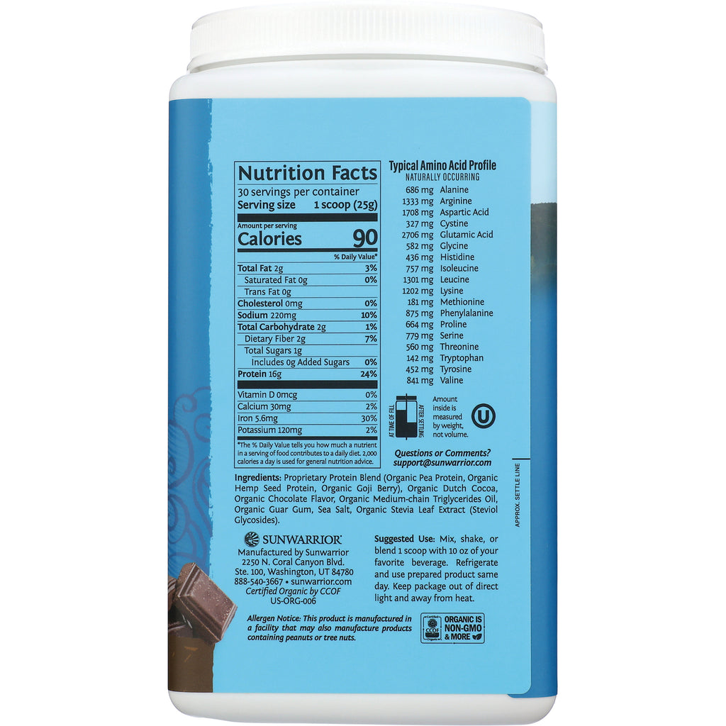 SNW022 | Back label with Nutrition Facts, ingredients, and Typical Amino Acid Profile - Thumbnail