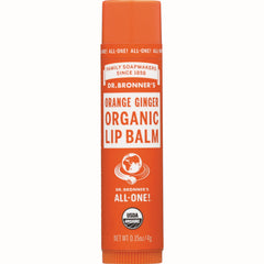 DRB033 | Dr. Bronner's Orange Ginger organic lip balm tube showing USDA Organic seal