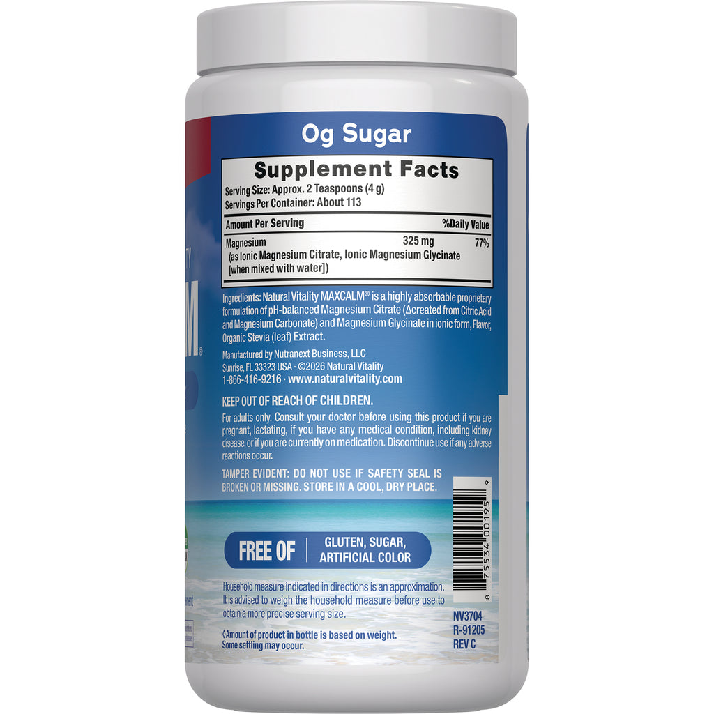 NVT040 | Back label with directions, warnings, and usage information for Natural Vitality CALM powder - Thumbnail