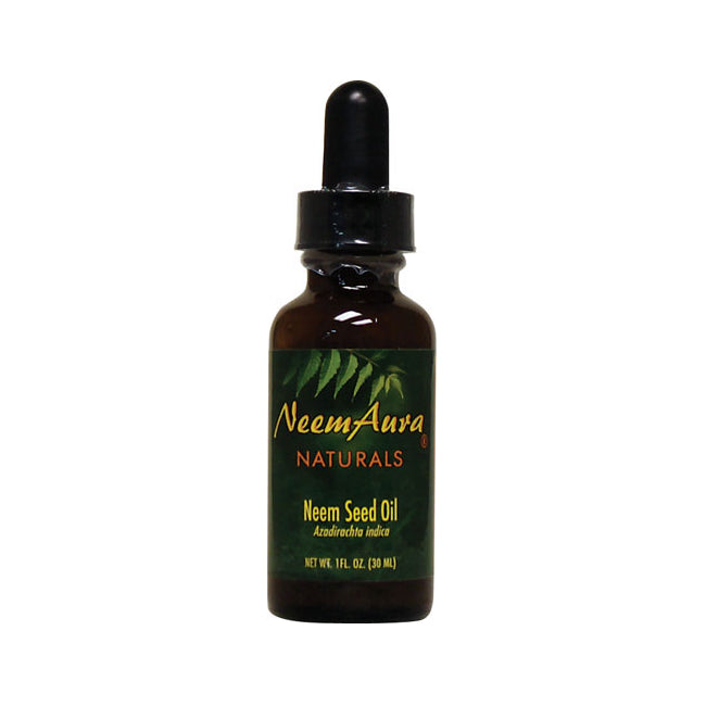 NMA001 | Amber dropper bottle of NeemAura Naturals Neem Seed Oil, 1 fl oz