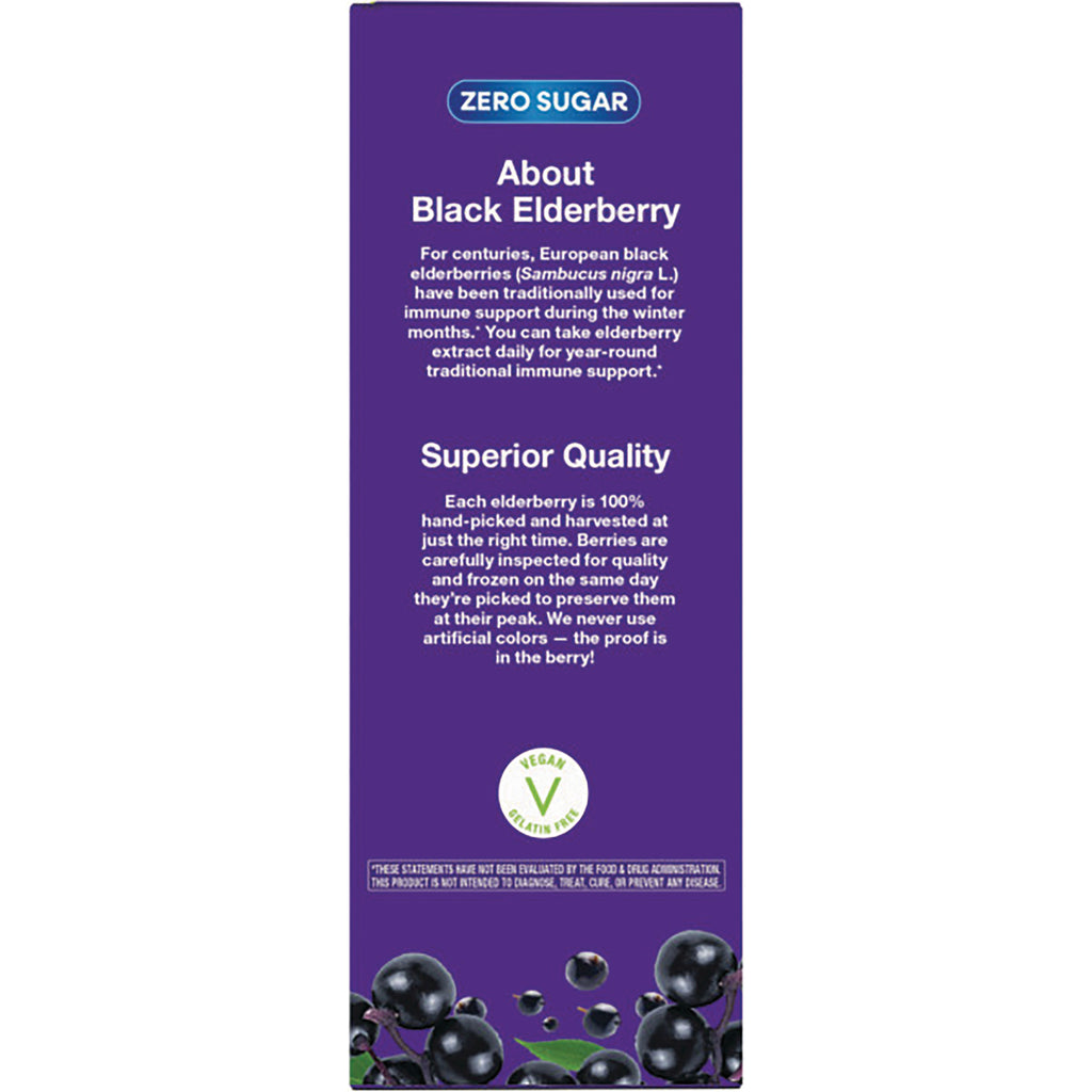 NW664 | Back panel displaying About Black Elderberry text, Superior Quality paragraph, vegan symbol and elderberry graphics - Thumbnail
