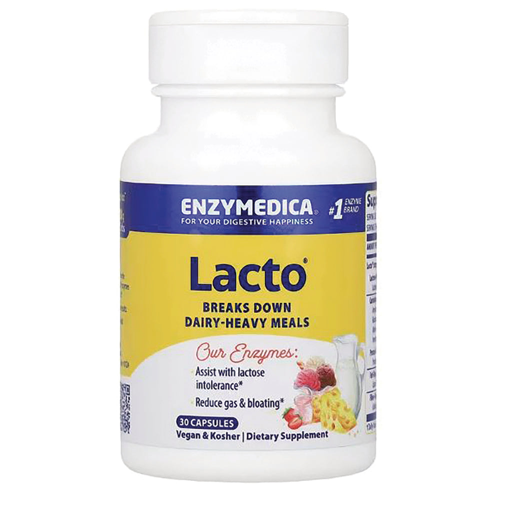 EMD014 | Enzymedica Lacto supplement bottle labeled breaks down dairy-heavy meals, 30 capsules - Thumbnail