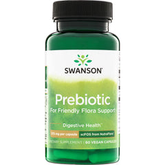 SWA032 | Swanson Prebiotic bottle front, For Friendly Flora Support, Digestive Health, 375 mg per capsule, 60 vegan capsules