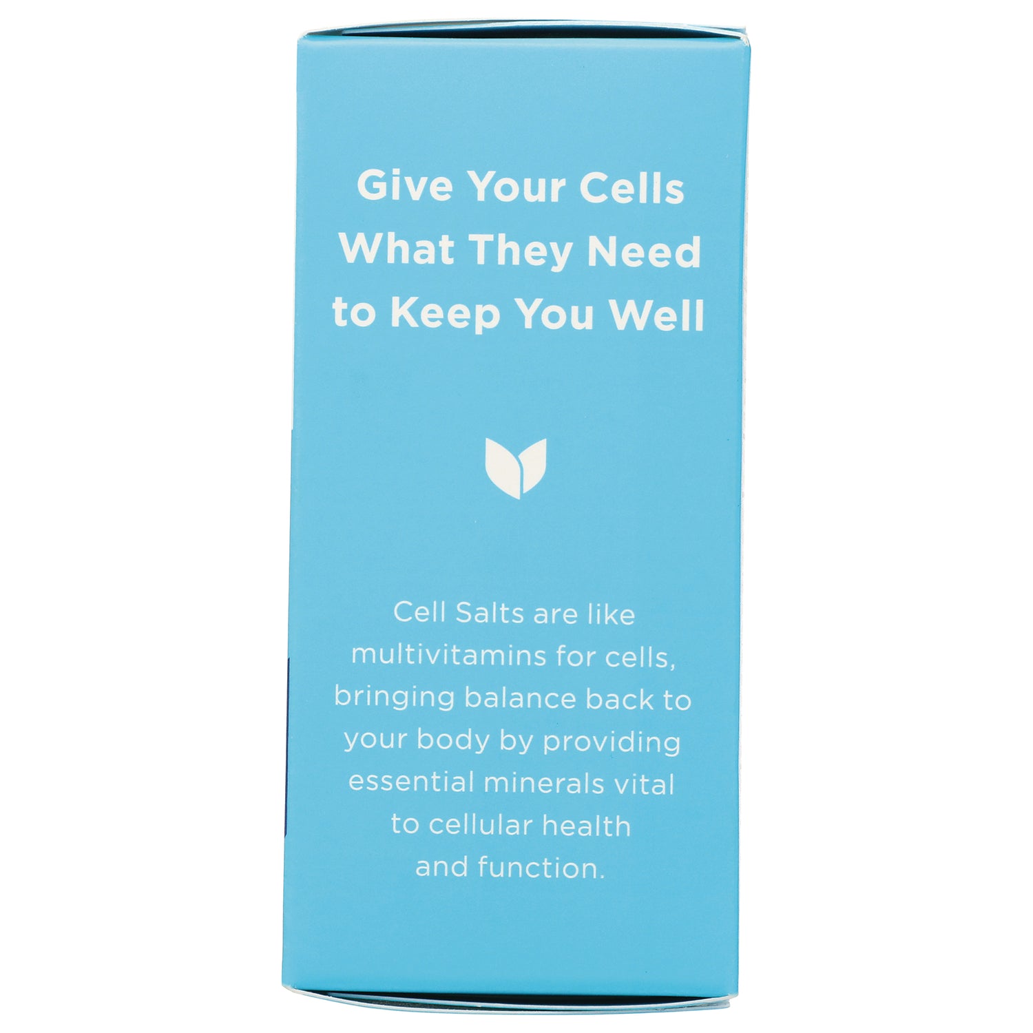 HY259 | blue box side panel reading Give Your Cells What They Need to Keep You Well with copy about cell salts and cellular health