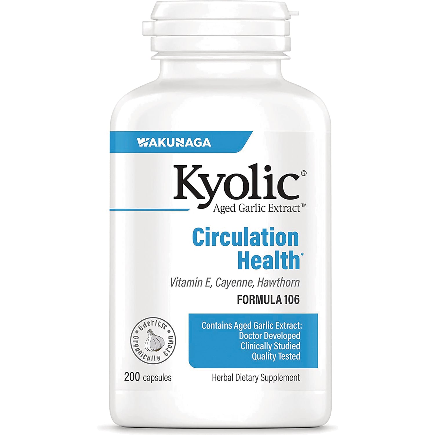 KY064 | Kyolic Aged Garlic Extract Circulation Health bottle, Formula 106, 200 capsules