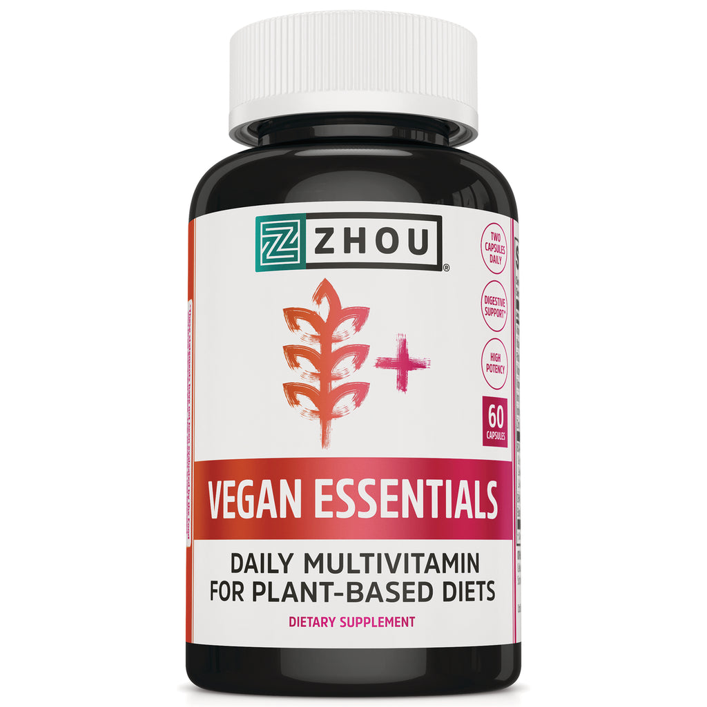 ZOU076 | Zhou Vegan Essentials daily multivitamin for plant-based diets, 60 capsules, front label - Thumbnail