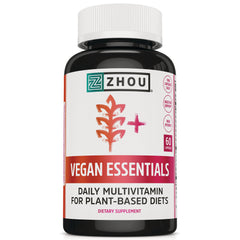 ZOU076 | Zhou Vegan Essentials daily multivitamin for plant-based diets, 60 capsules, front label