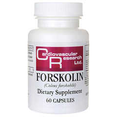 CRR019 | White bottle labeled FORSKOLIN dietary supplement 60 CAPSULES with Cardiovascular Research Ltd logo