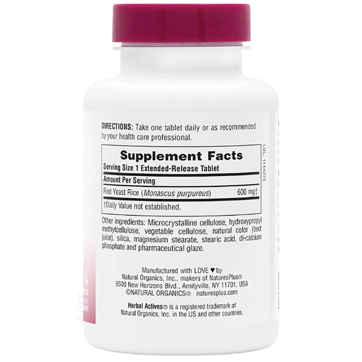 NTP308 | Supplement Facts label on a red yeast rice tablet bottle