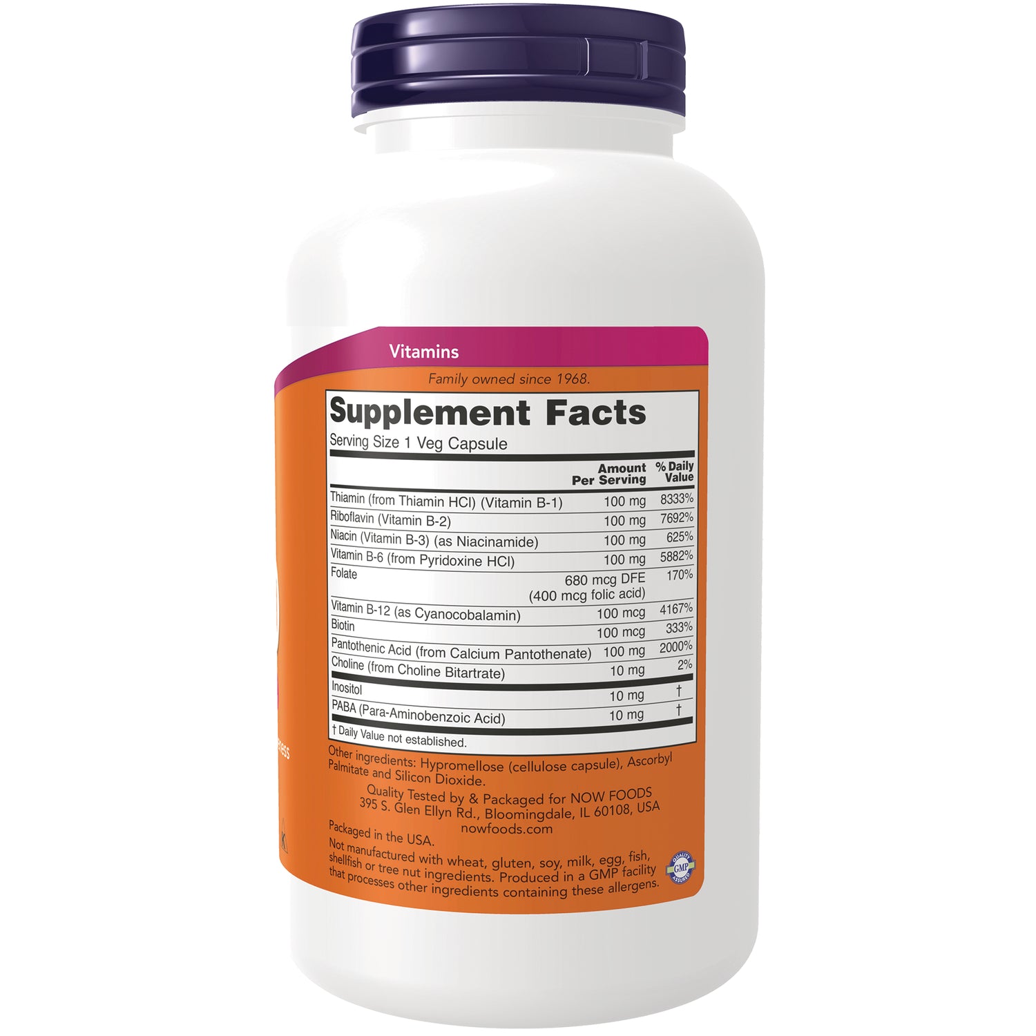 NWF856 | Back of white supplement bottle showing Supplement Facts label and serving size 1 Veg Capsule