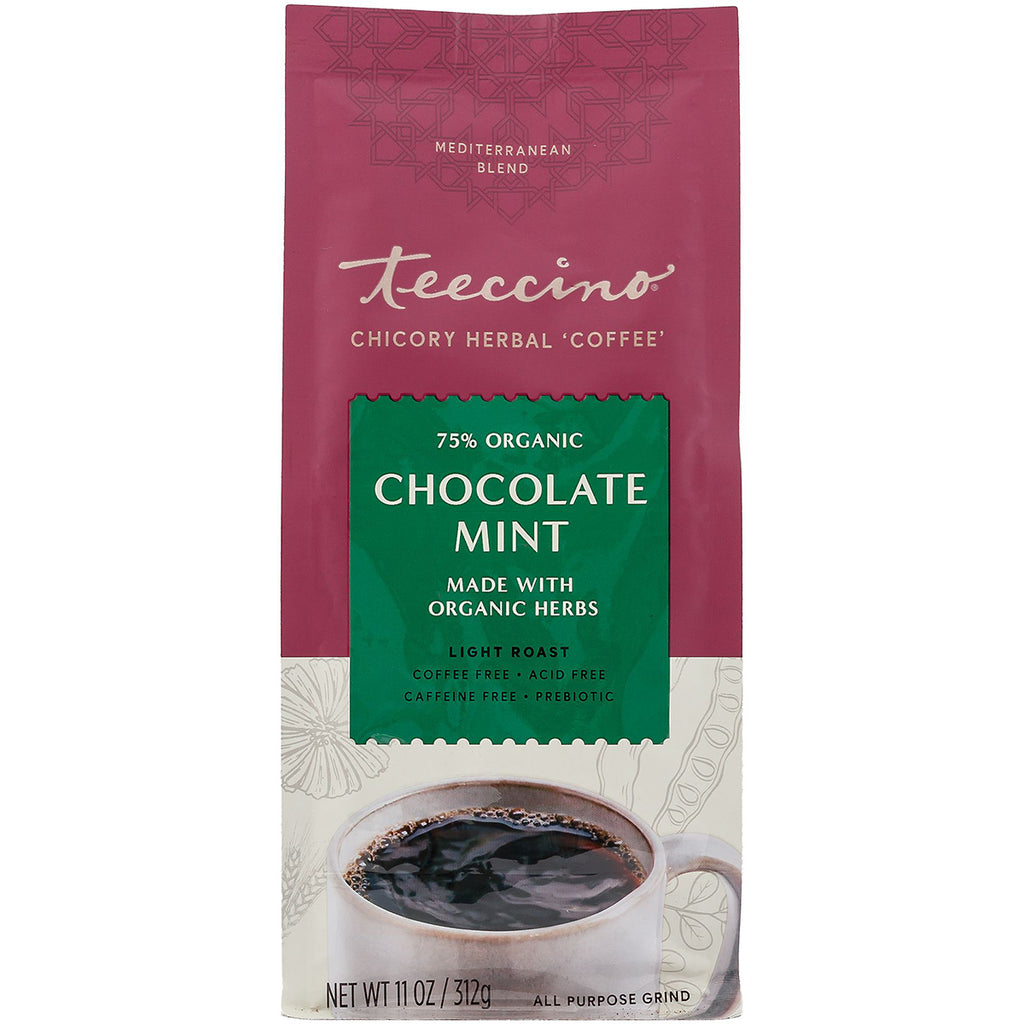 TCN008 | Teeccino Chocolate Mint chicory herbal coffee, 75% organic, light roast, 11 oz bag - Thumbnail