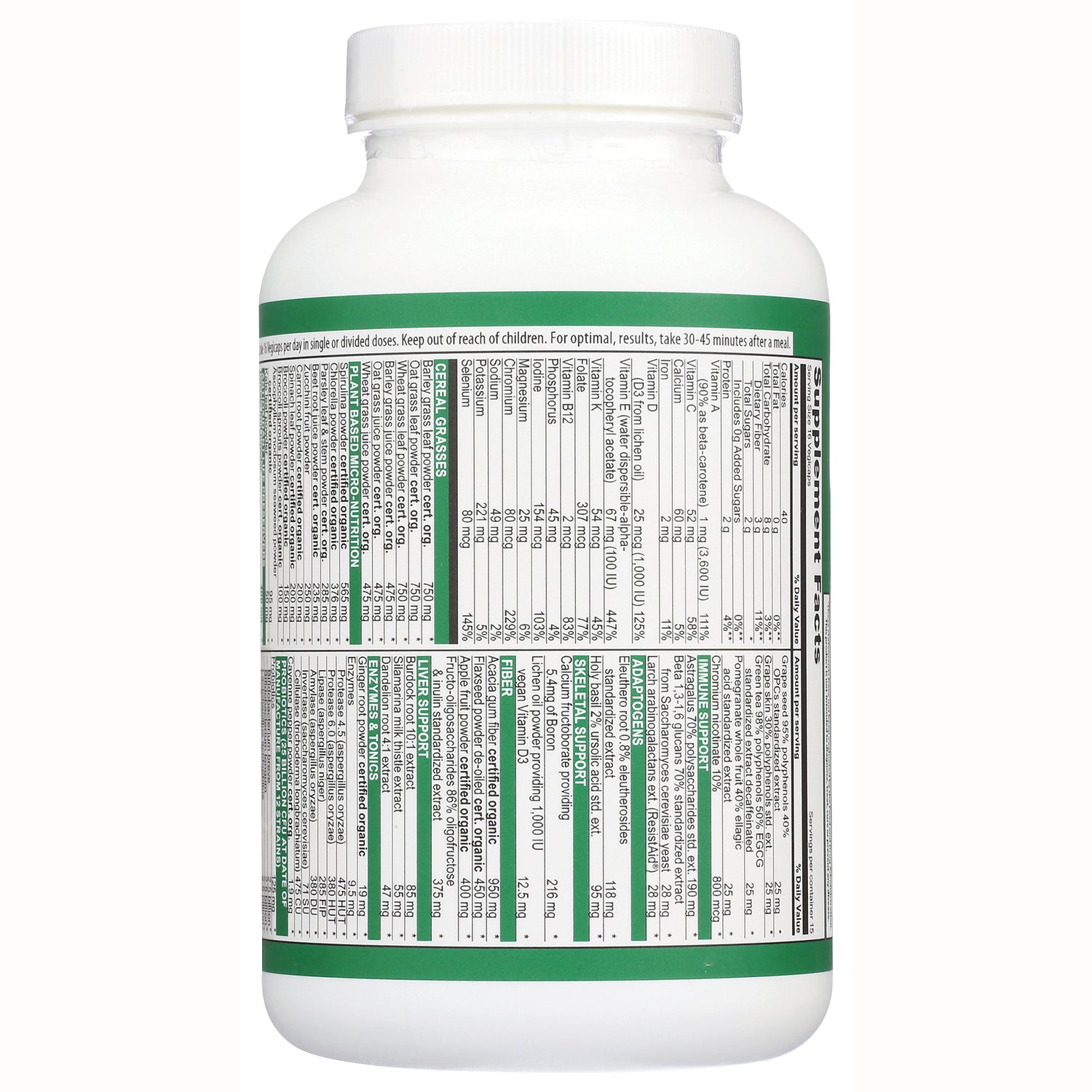 VH003 | Back label showing Supplement Facts panel and ingredient list