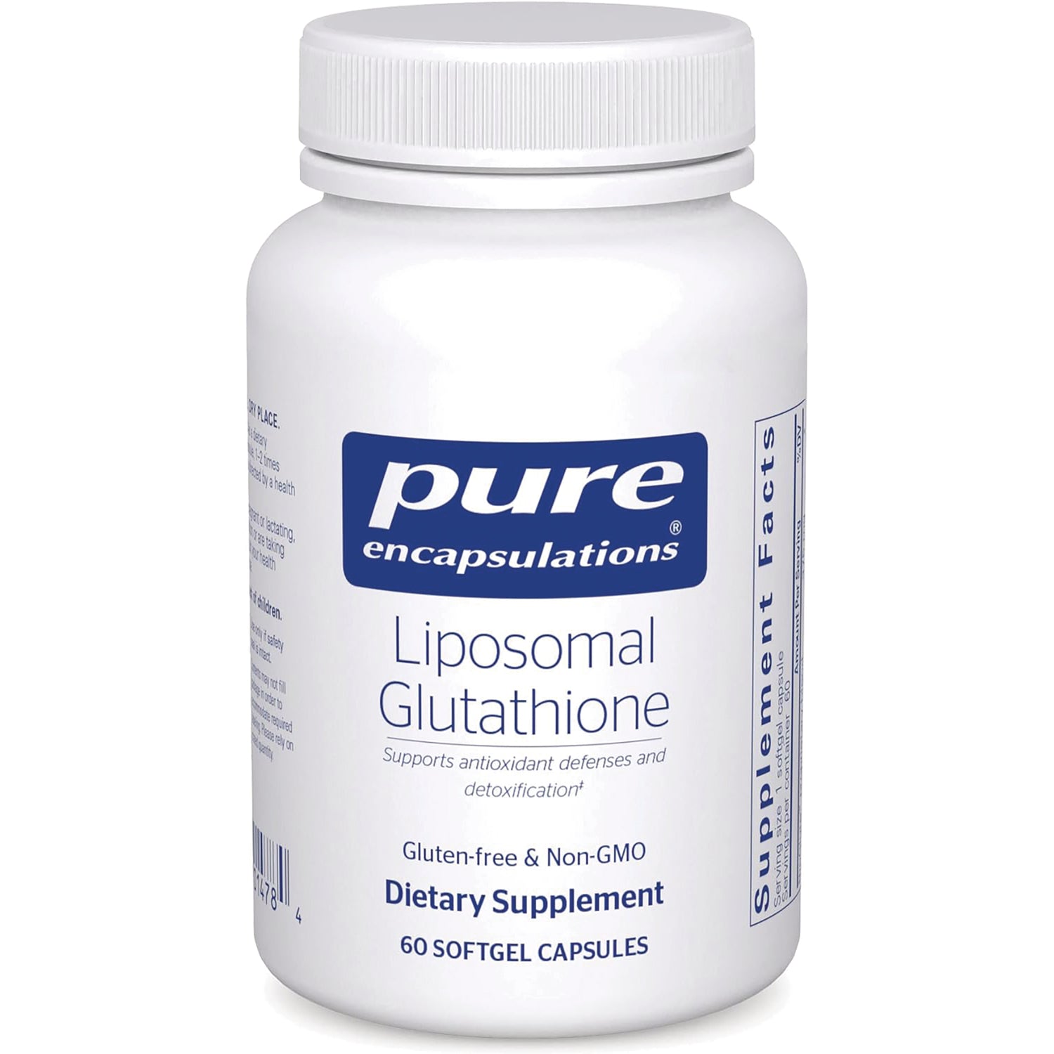 PRN129 | Pure Encapsulations Liposomal Glutathione dietary supplement bottle, 60 softgel capsules