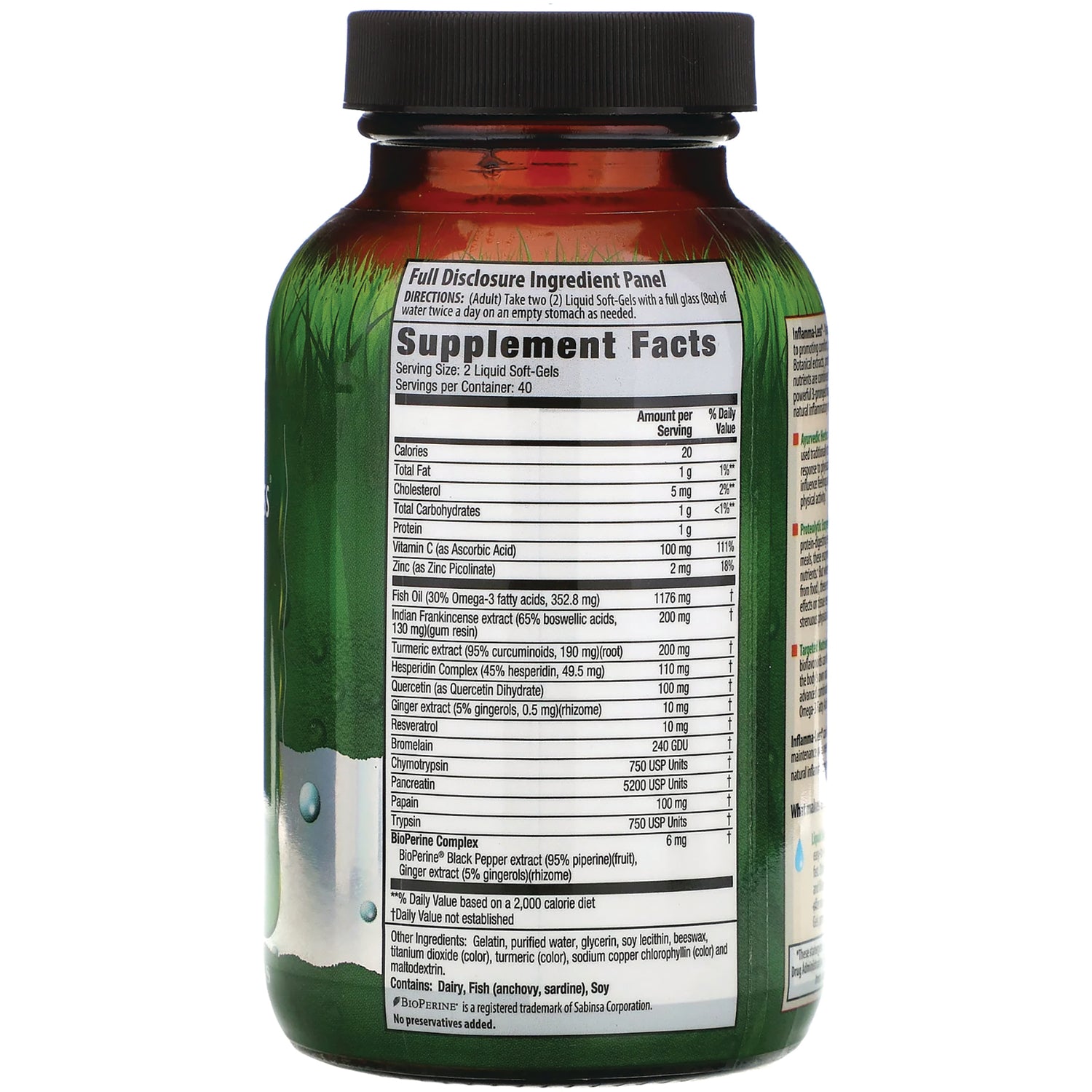 IR076 | supplement facts panel and ingredient list on back of green supplement bottle