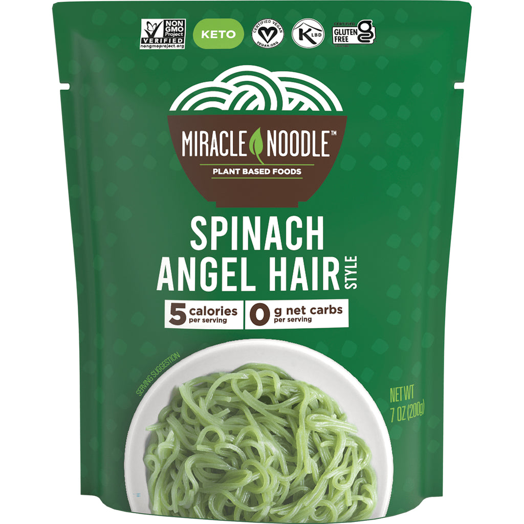 MIR006 | Miracle Noodle Spinach Angel Hair plant based noodles pouch, 5 calories and 0 g net carbs, 7 oz - Thumbnail
