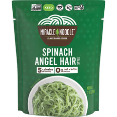 MIR006 | Miracle Noodle Spinach Angel Hair plant based noodles pouch, 5 calories and 0 g net carbs, 7 oz