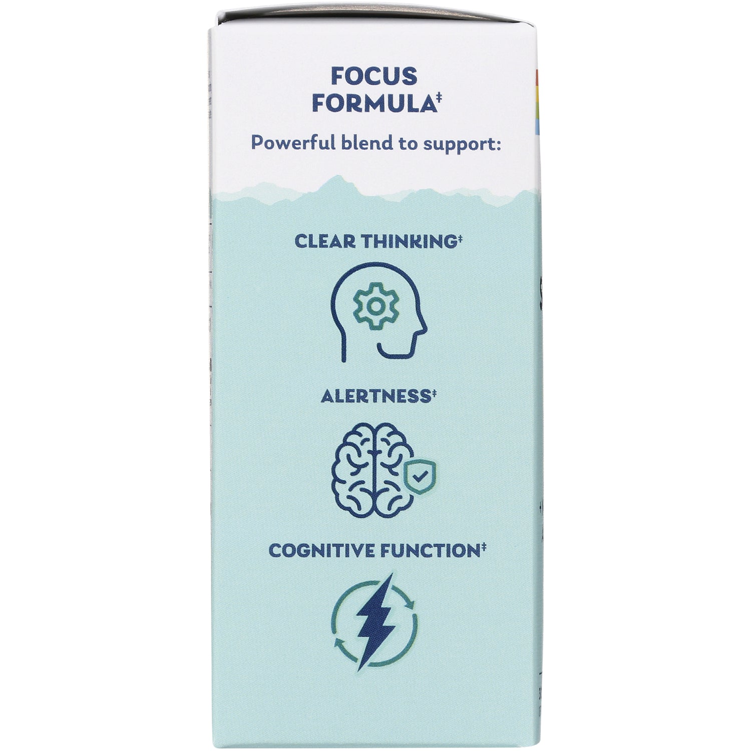 SLR490 | Focus Formula box panel with Clear Thinking, Alertness, and Cognitive Function icons