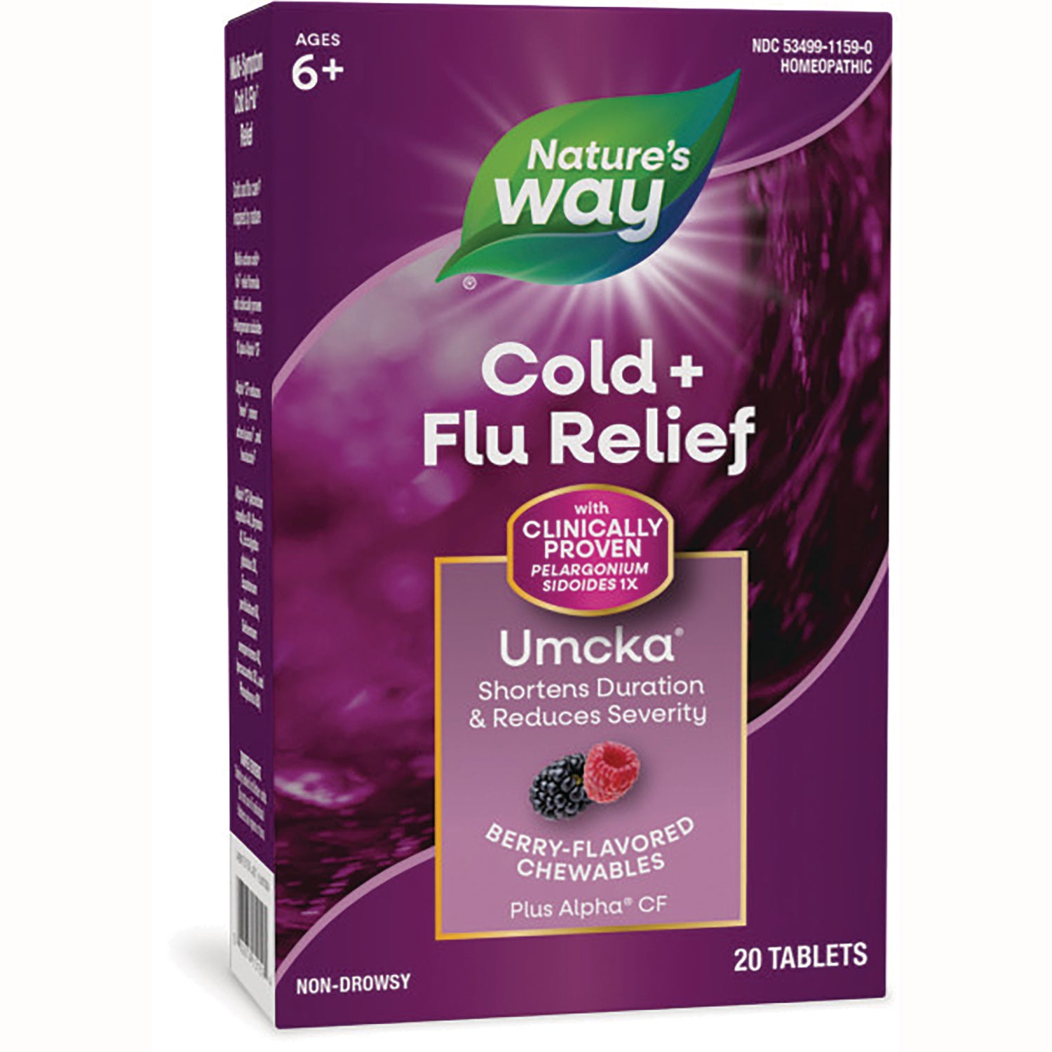 NW647 | Nature's Way Cold + Flu Relief Umcka berry-flavored chewables box, 20 tablets