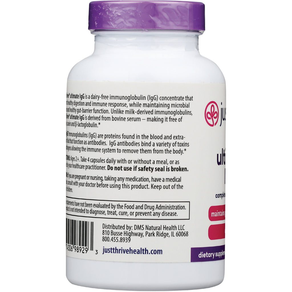 JTR006 | back label of white supplement bottle showing ingredient and warning text, barcode, and purple cap - Thumbnail