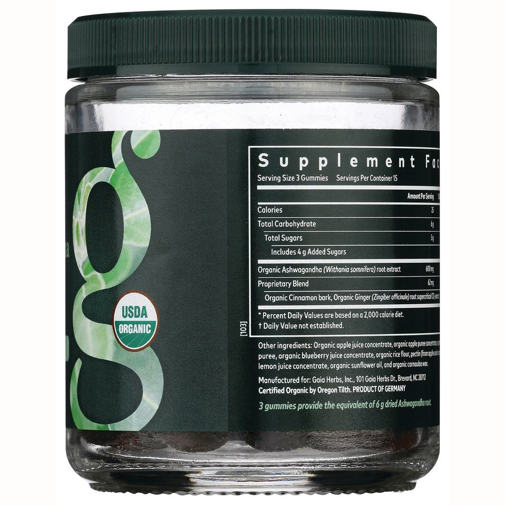 GH139 | back label showing supplement facts panel, ingredient list, USDA Organic logo and glass jar base - Thumbnail