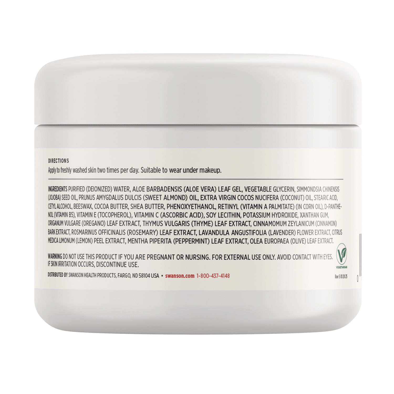 SW1461 | Ingredients, directions, and warning text panel for skincare product