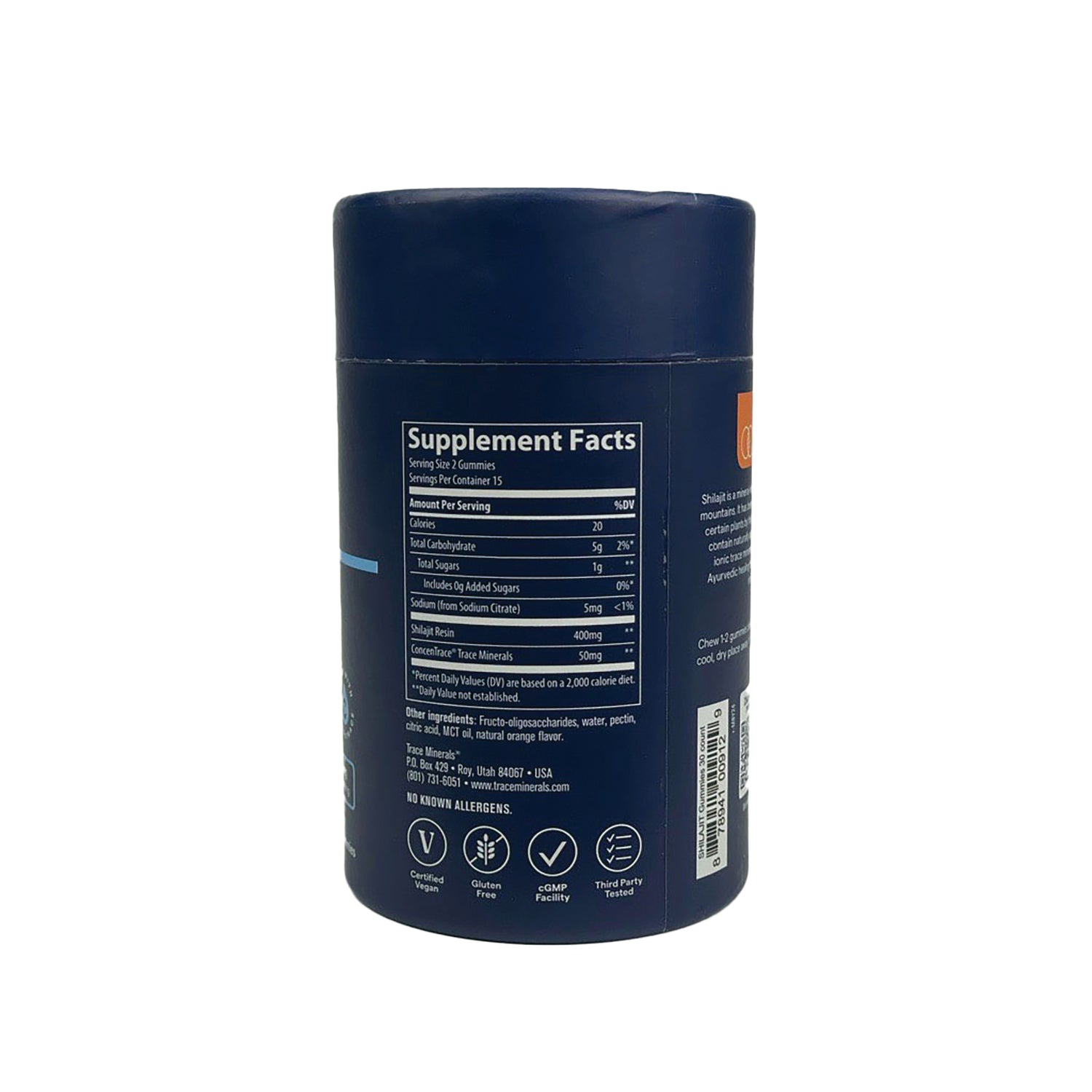 TM164 | Back label with Supplement Facts panel, ingredients list, and certification icons