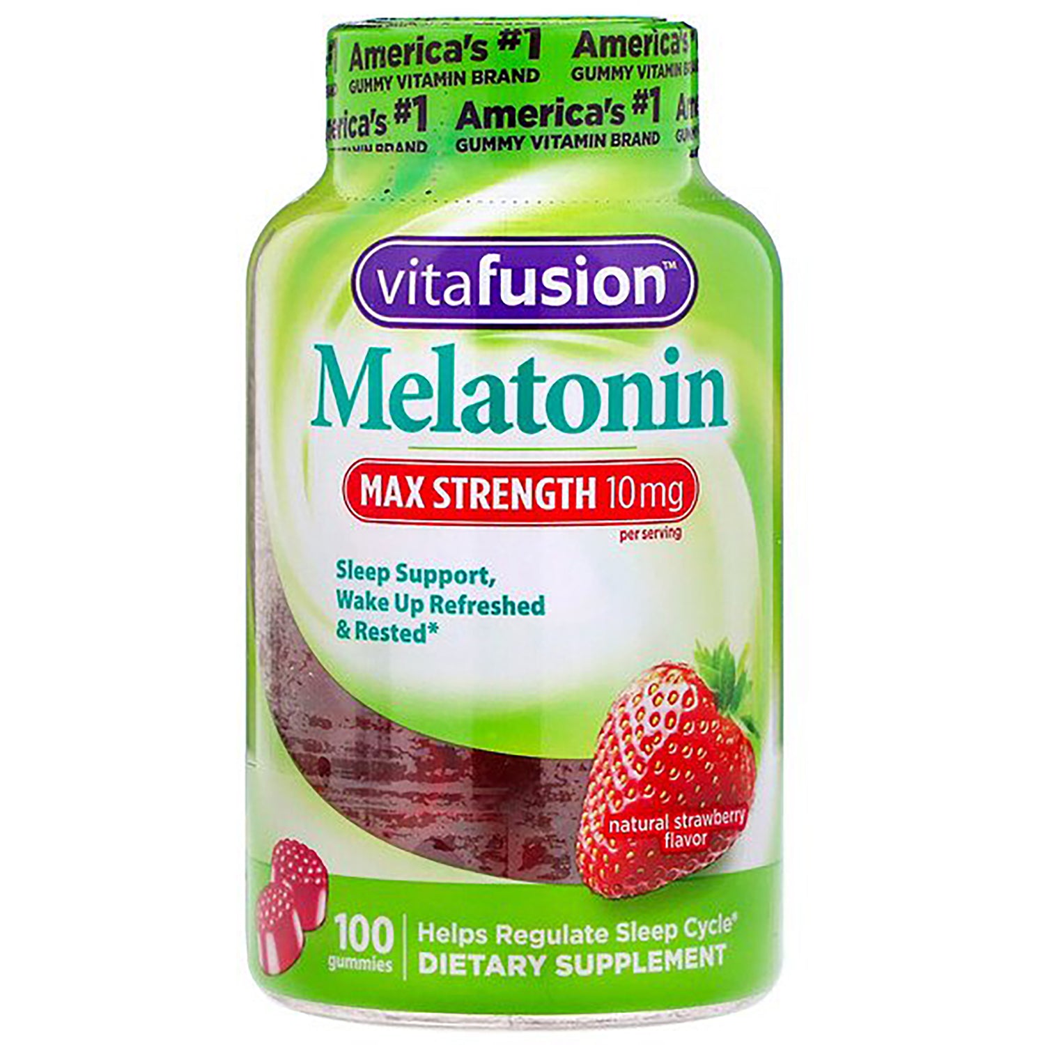 VFS028 | vitafusion Melatonin Max Strength 10 mg gummies, 100 count, natural strawberry flavor