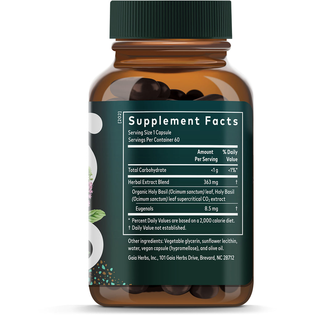 GH012 | Back of Gaia Herbs box showing meetyourherbs.com text, VEGAN GLUTEN-FREE SOY-FREE labels and certification seal - Thumbnail