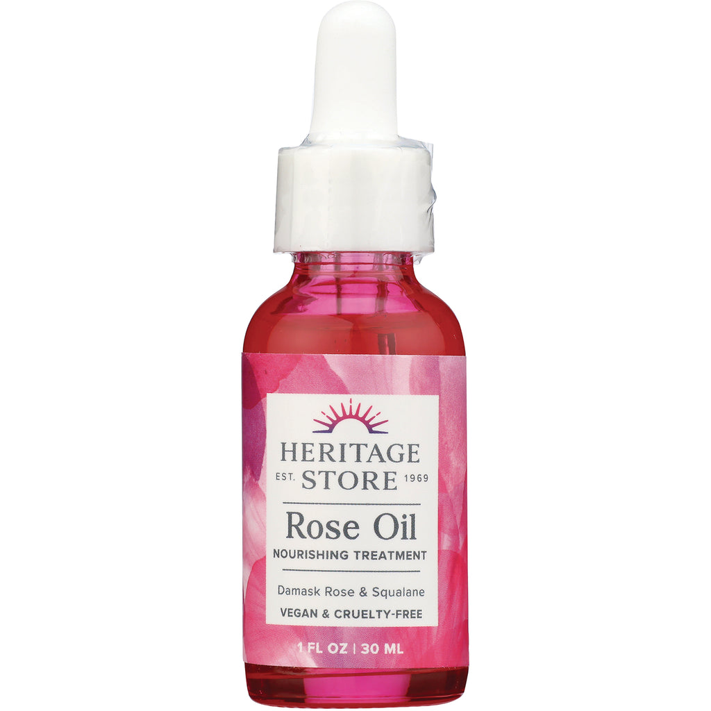 HTG120 | Heritage Store Rose Oil dropper bottle, 1 fl oz nourishing treatment with pink label - Thumbnail