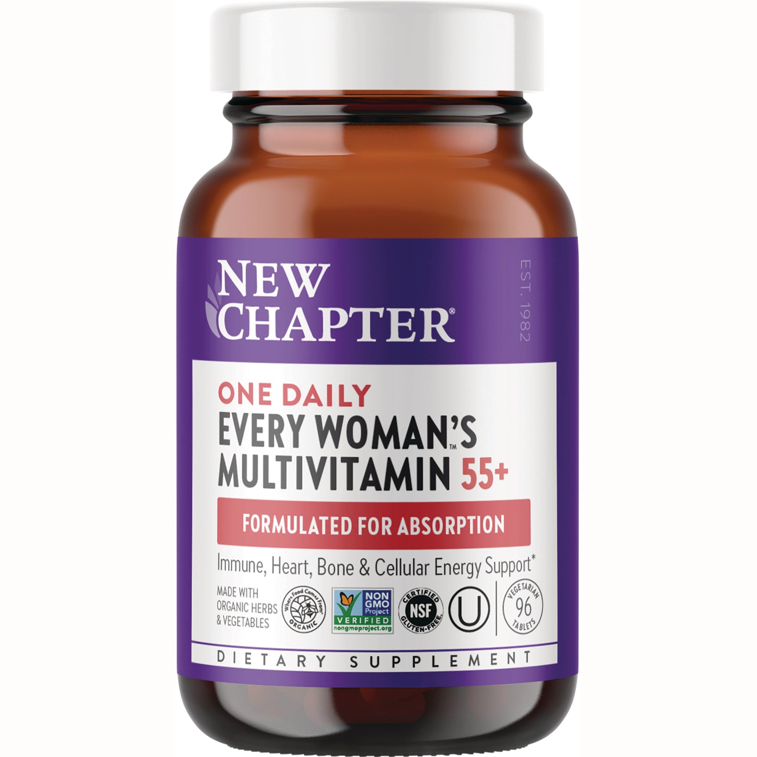 NWC318 | New Chapter One Daily Every Woman's Multivitamin 55+ brown glass bottle with purple label