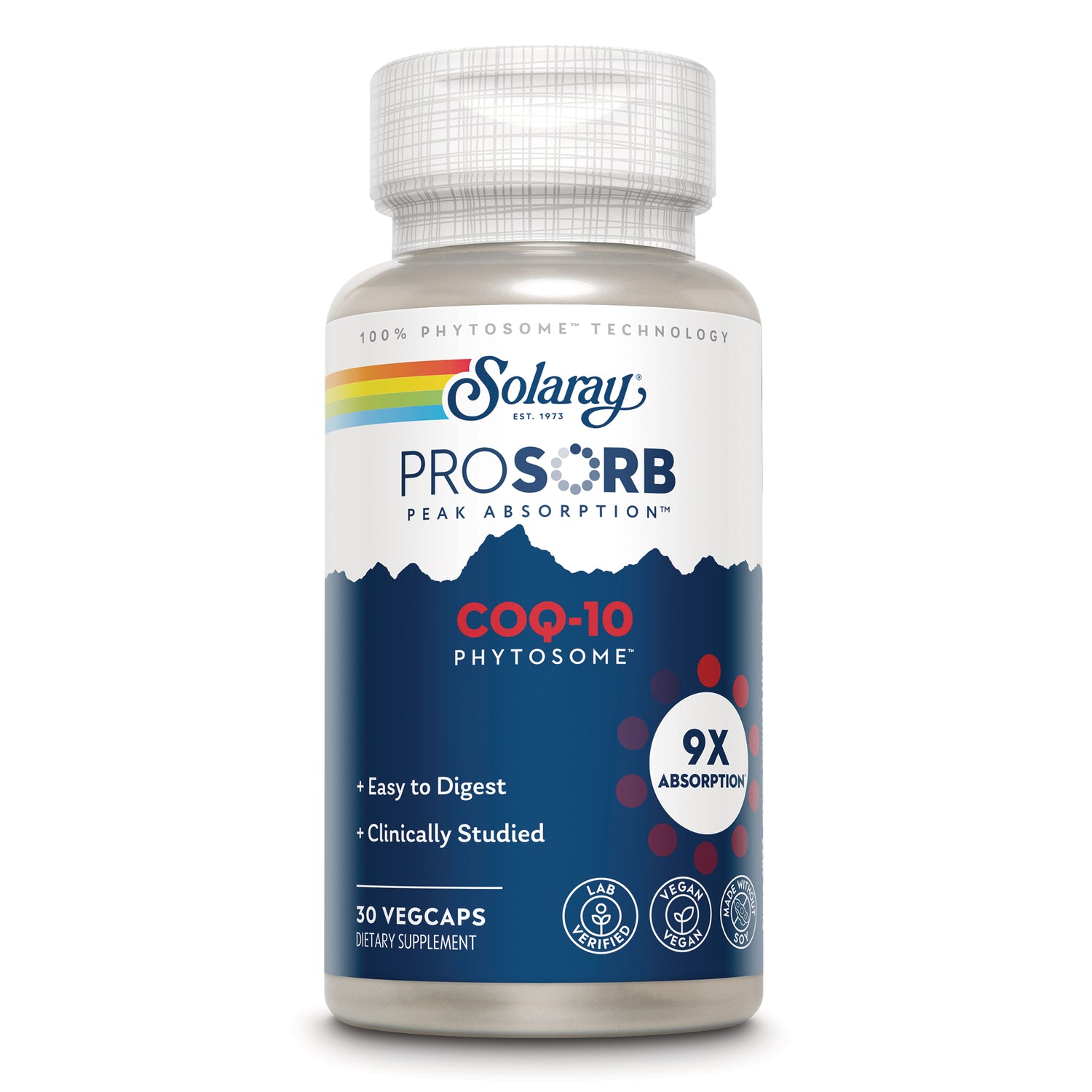 SLR525 | Solaray Prosorb CoQ-10 Phytosome, 30 VegCaps dietary supplement bottle front