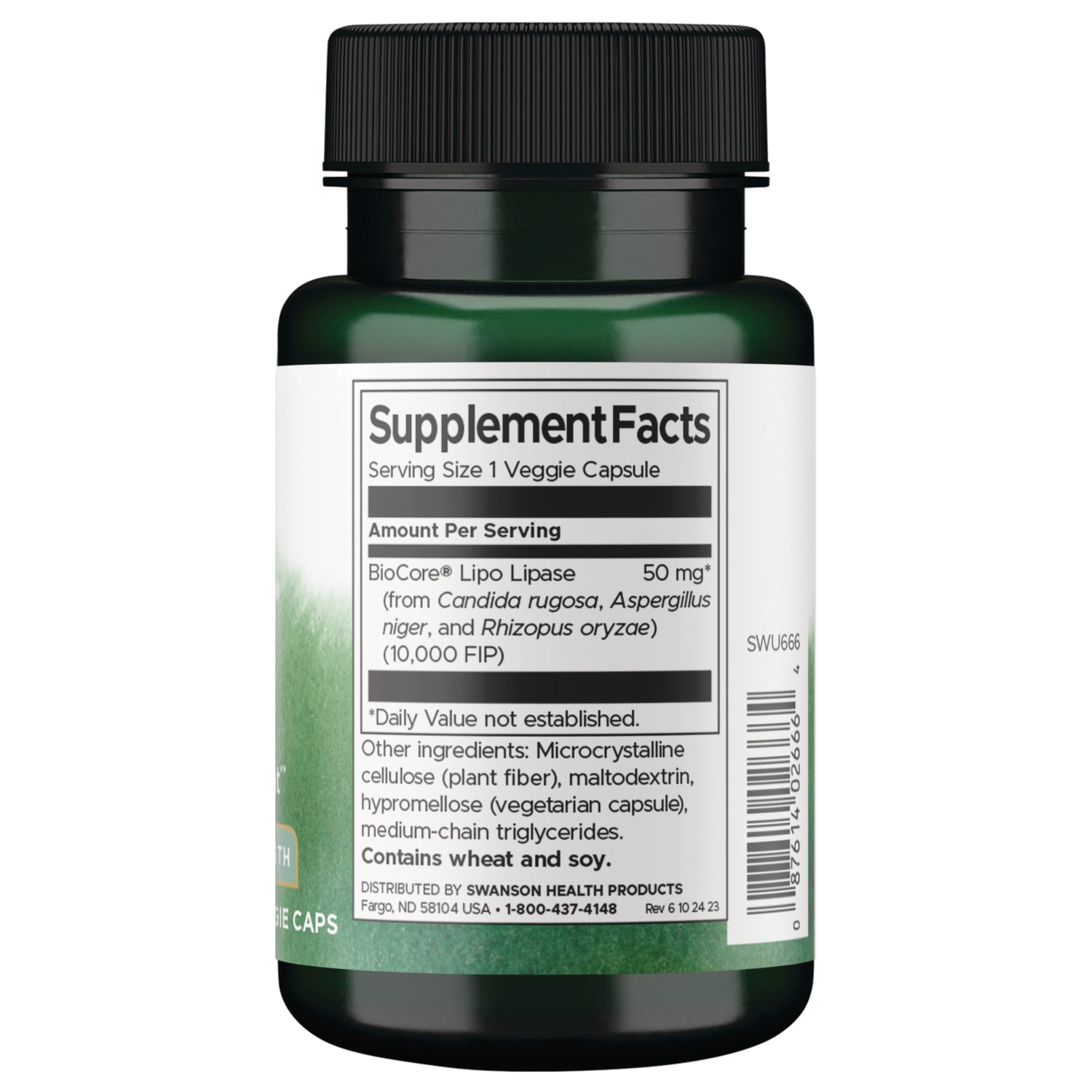 SWU666 | Back label with supplement facts and serving information