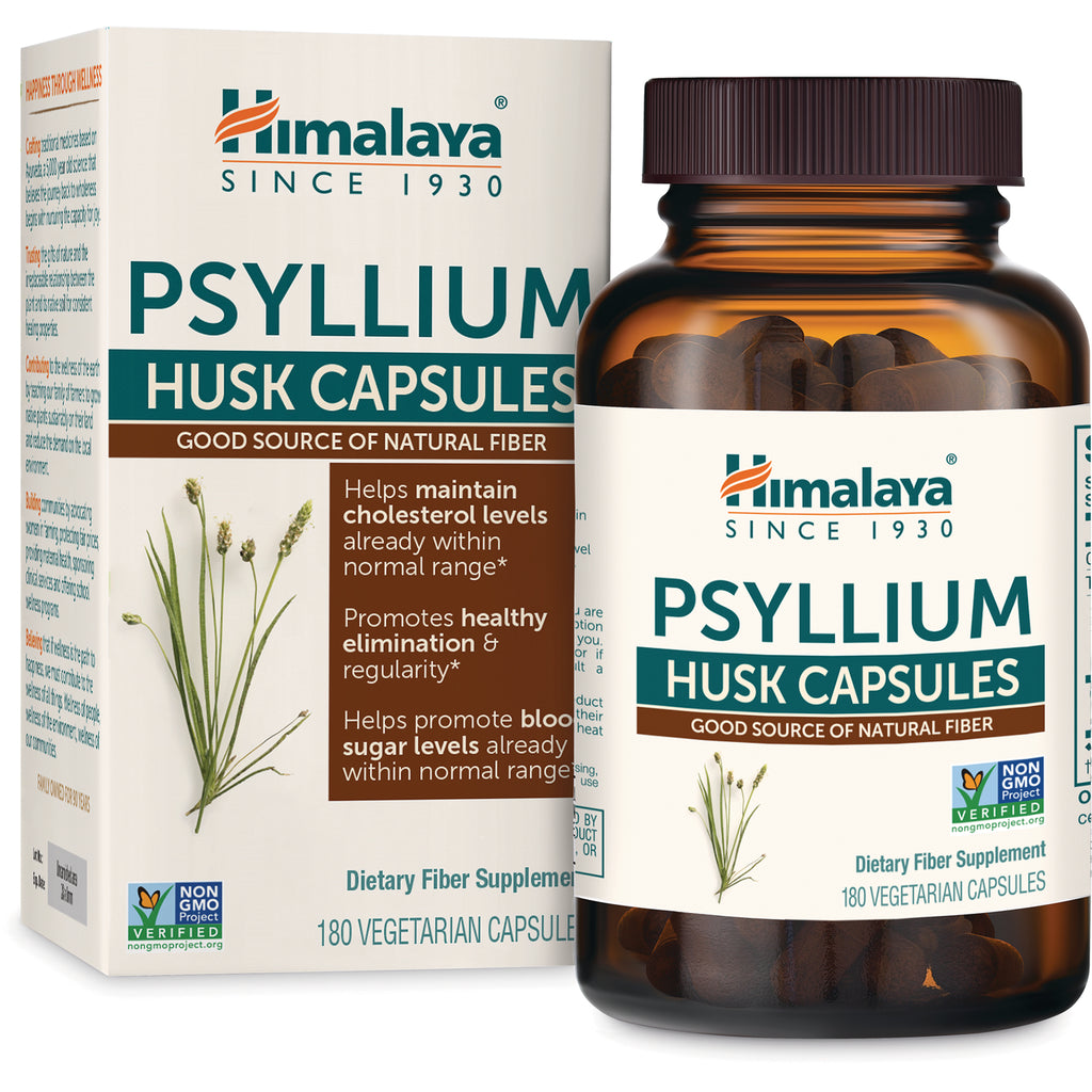 HHH059 | Himalaya Psyllium Husk Capsules front view with bottle and box, 180 vegetarian capsules - Thumbnail