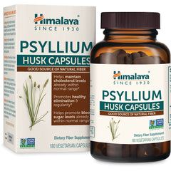 HHH059 | Himalaya Psyllium Husk Capsules front view with bottle and box, 180 vegetarian capsules