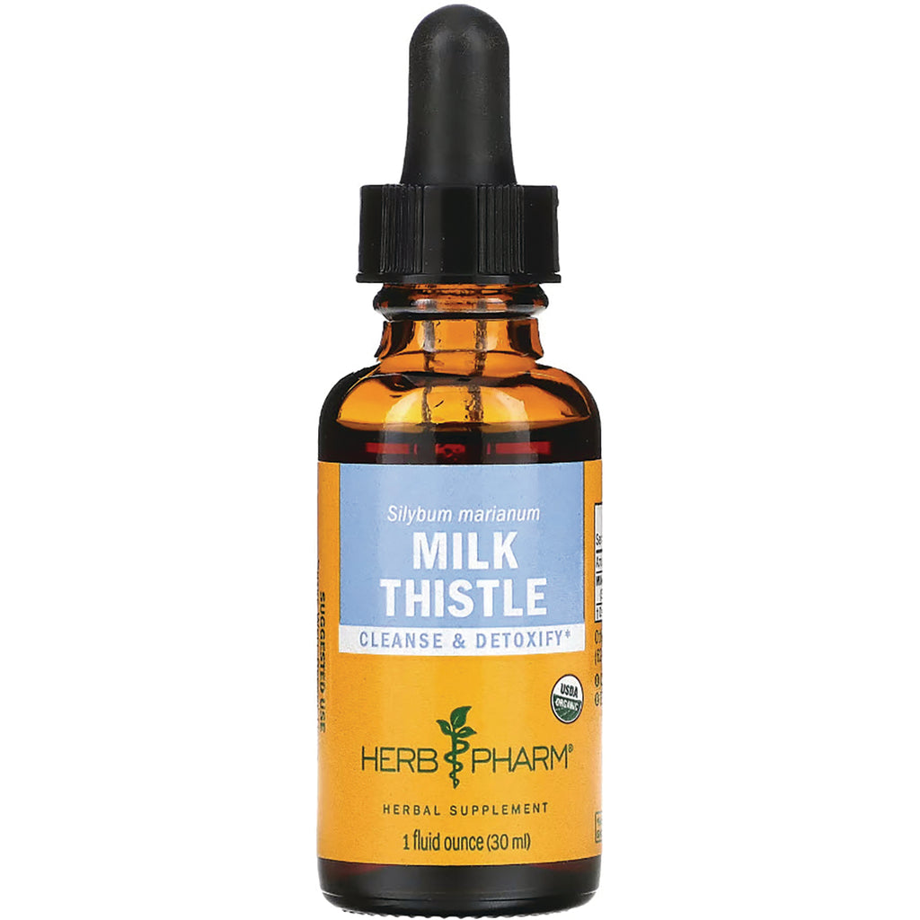 HPH025 | Amber glass dropper bottle labeled MILK THISTLE CLEANSE & DETOXIFY Herb Pharm 1 fluid ounce - Thumbnail